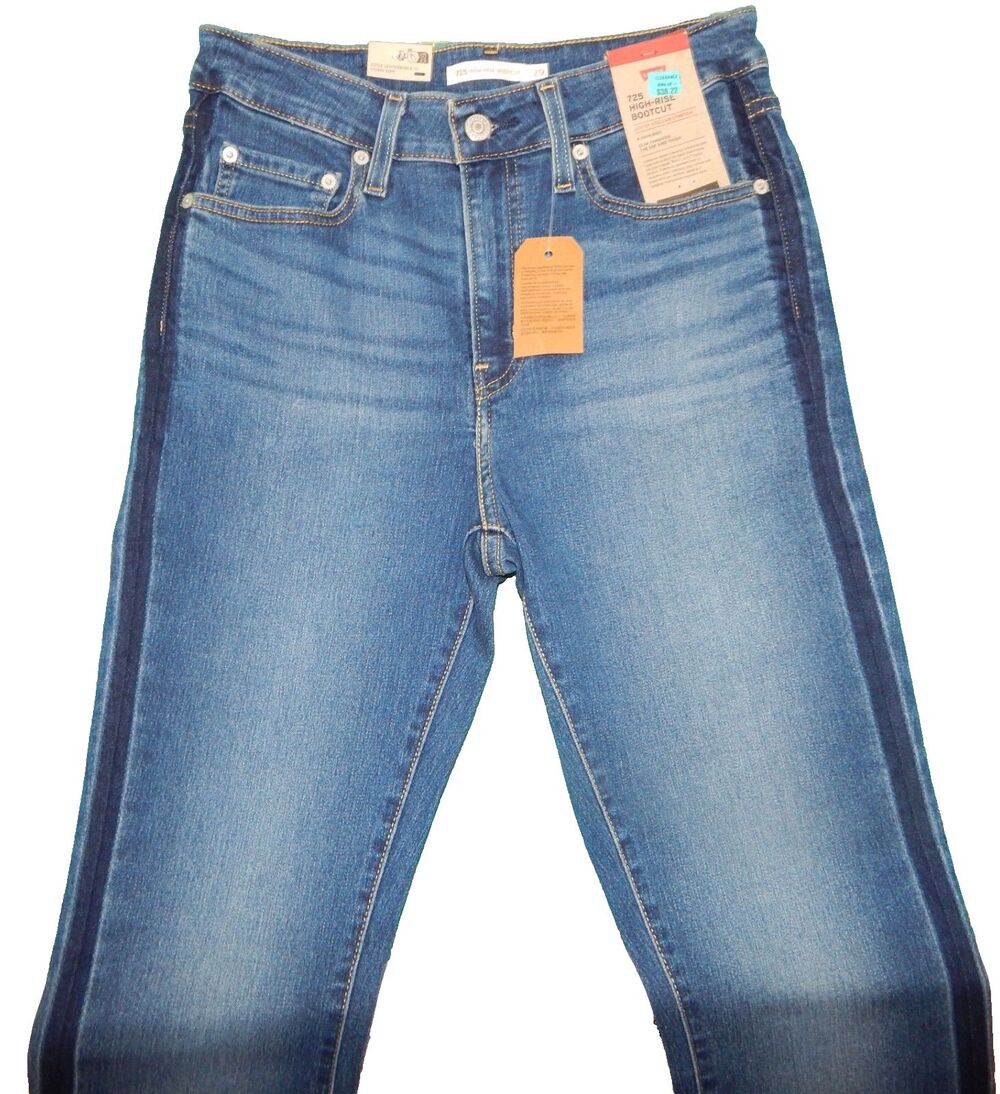 NWT Levi's 725 High-Rise Bootcut Jeans Woman’s Size 29 x 32 Dark Blue Tux Stripe - Picture 2 of 16